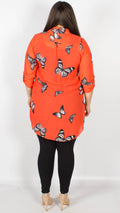 Teplice Chiffon Orange Butterfly Side Slit Shirt
