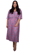 CurveWow Blue and Pink Floral Wrap Maxi Dress