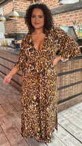 CurveWow Leopard Print Shirred Waist Maxi Dress
