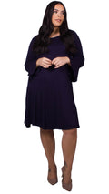CurveWow Navy Fit & Flare Jersey Dress with Flute Sleeves