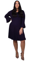 CurveWow Navy Fit & Flare Jersey Dress with Flute Sleeves