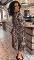 CurveWow Wrap Midi Dress Leopard Print