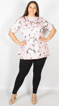CurveWow Pink Floral Short Sleeve Swing Top