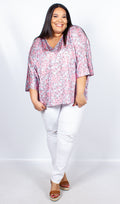 CurveWow Blue and Pink Floral Cape Top