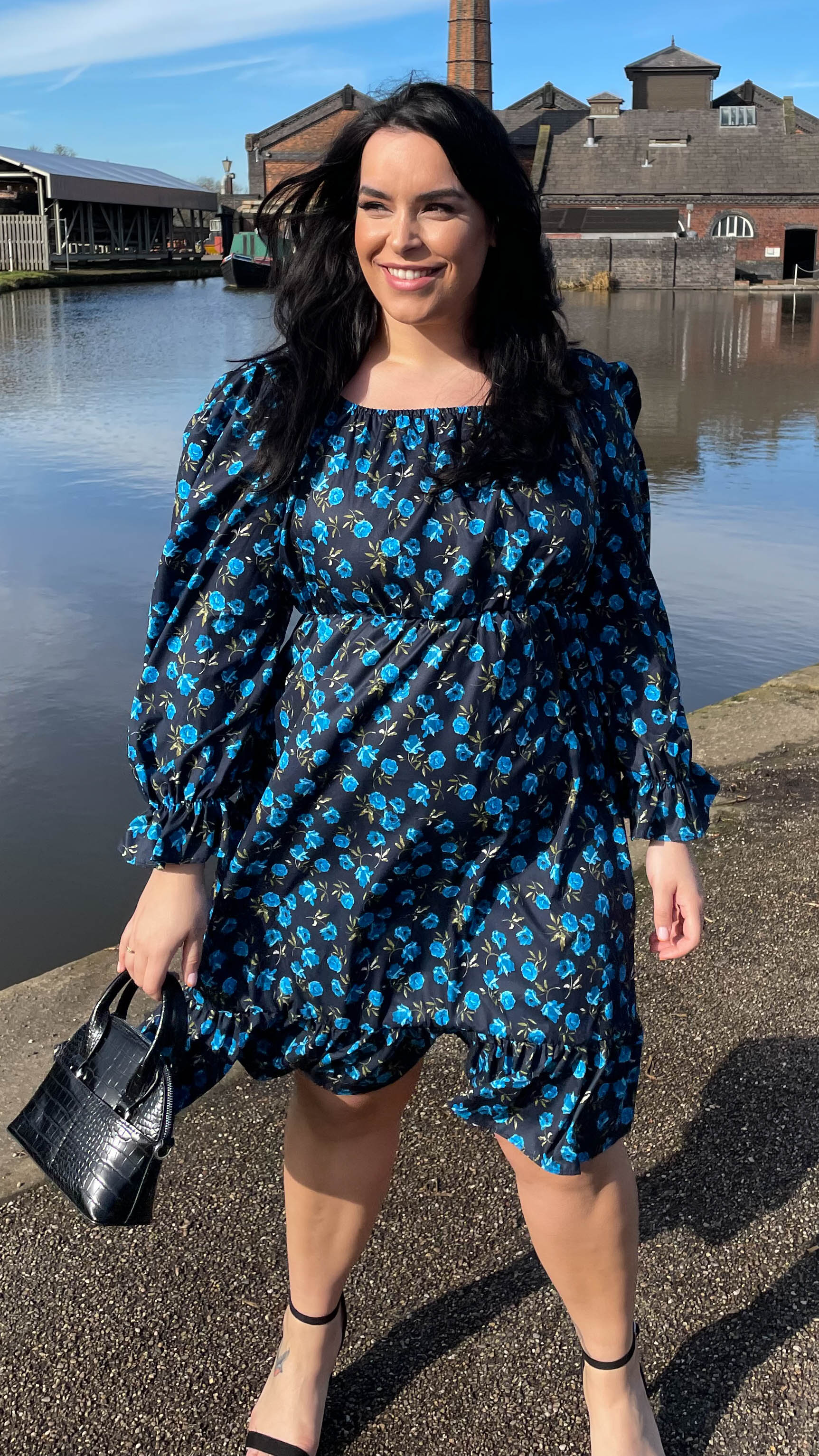 CurveWow Square Neck Dress Blue Floral