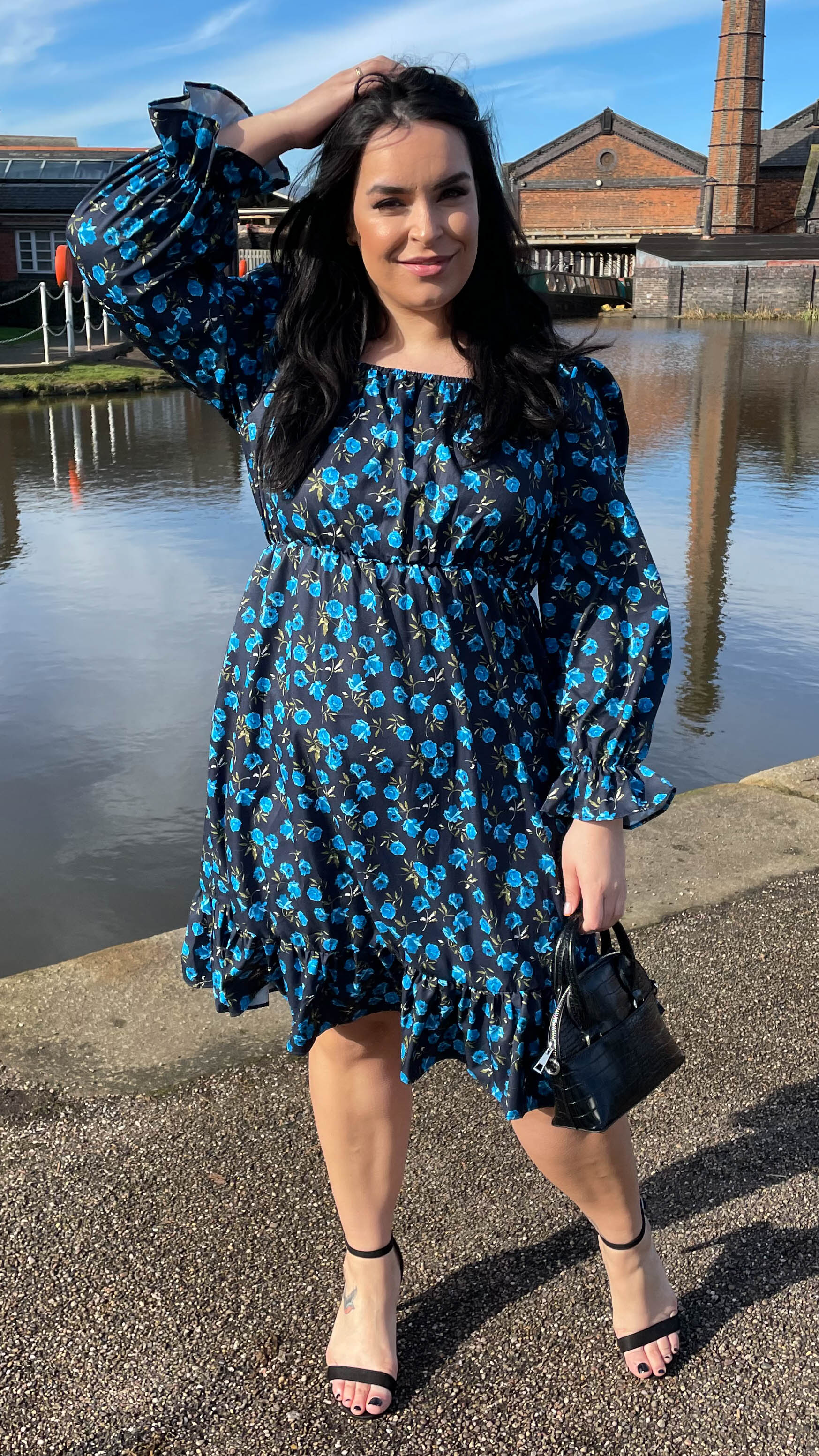 CurveWow Square Neck Dress Blue Floral