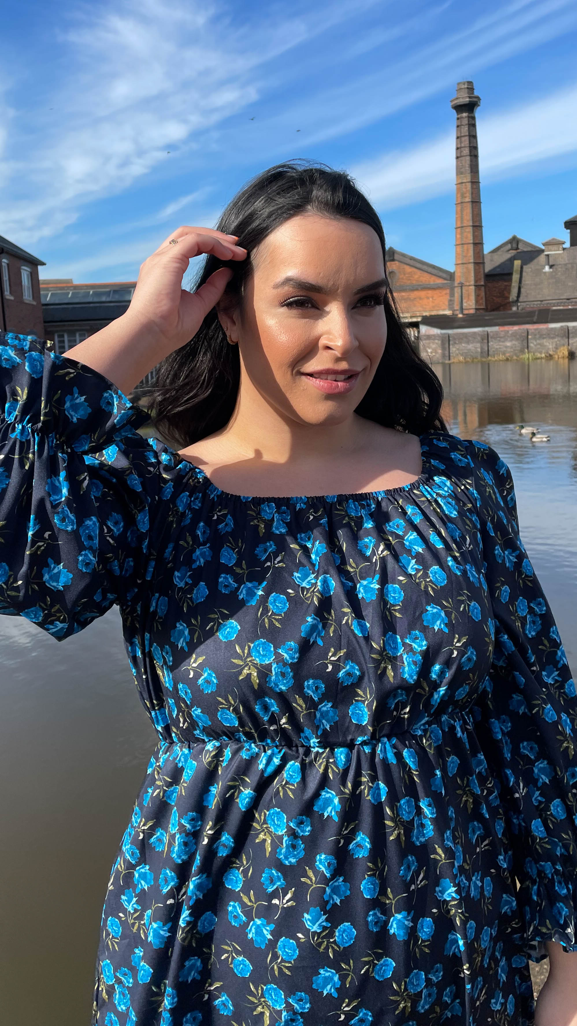 CurveWow Square Neck Dress Blue Floral