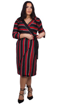 Aubrey Black and Red Striped Wrap Dress