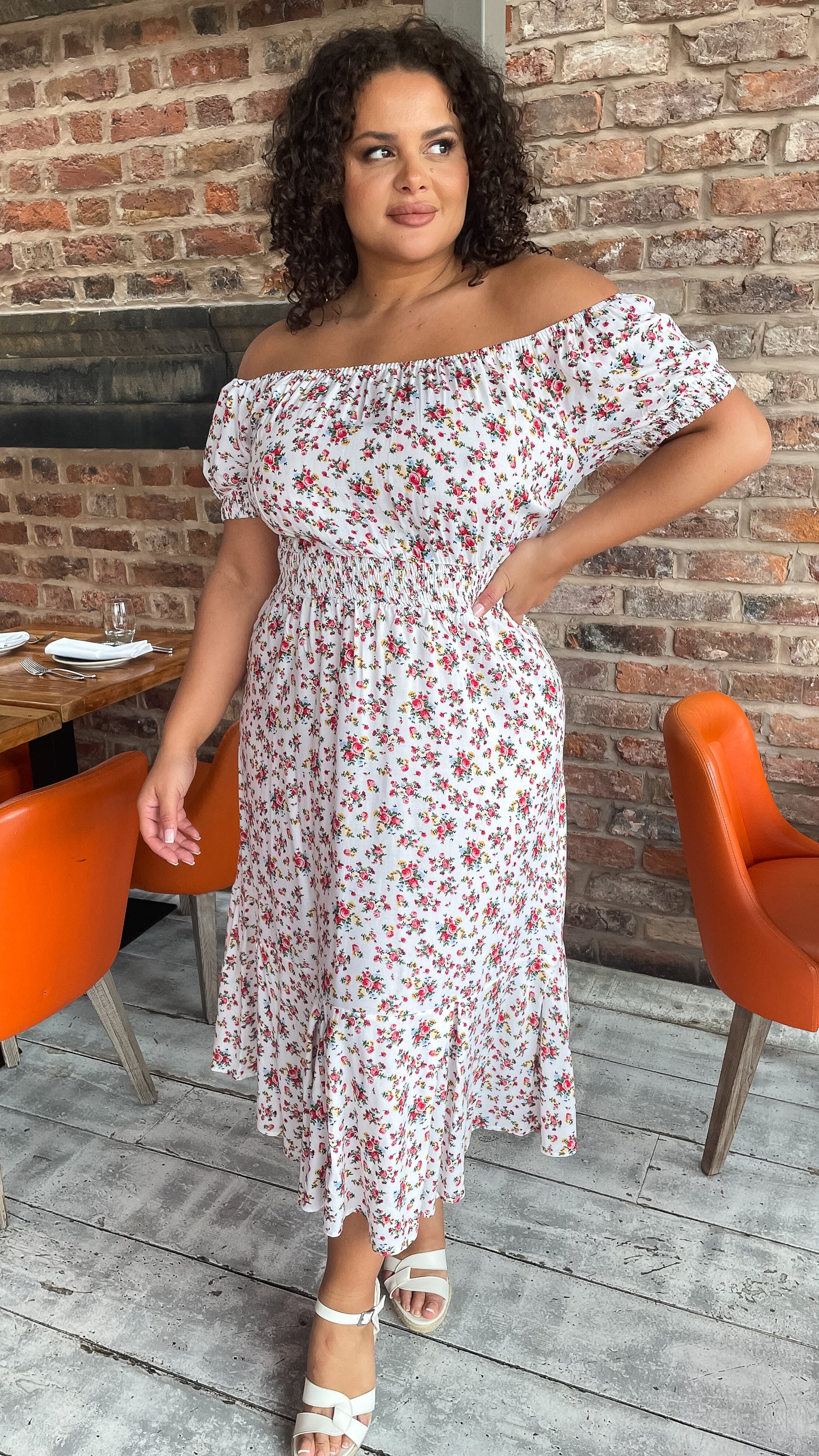 Red and white bardot dress Clearance