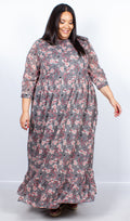 Savannah Grey Blossom Print Maxi Dress
