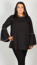 Roxanne Pearl Trim Top With Bell Sleeve