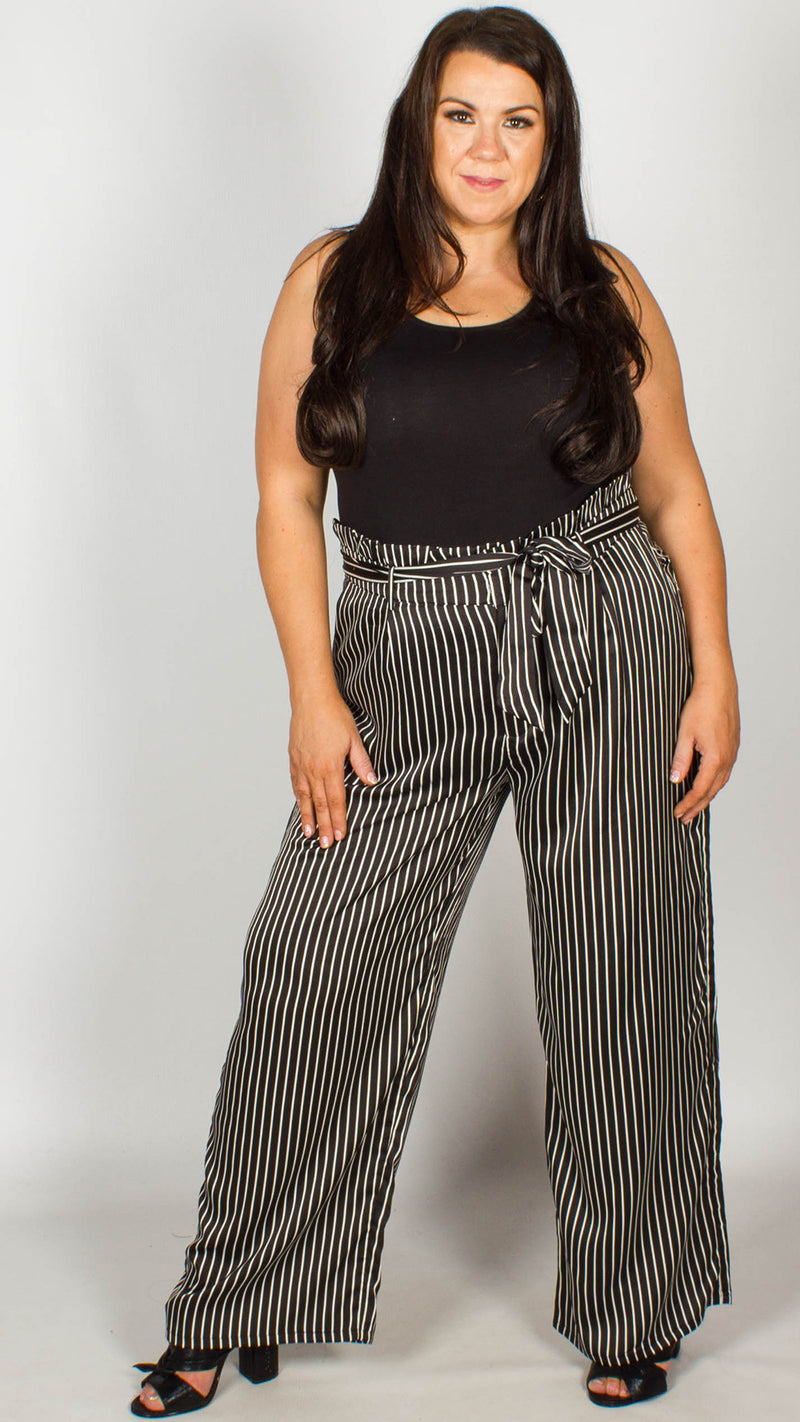 Tammie Black and White Stripe Paperbag Trousers