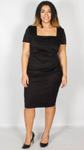 Violet Square Neckline Pleated Midi Dress Black