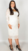 Rosario Cream Midi Dress with Long Sleeves & Scallop Detailing