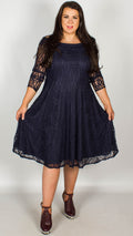 Una Off The Shoulder Lace Swing Dress Navy