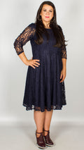Una Off The Shoulder Lace Swing Dress Navy
