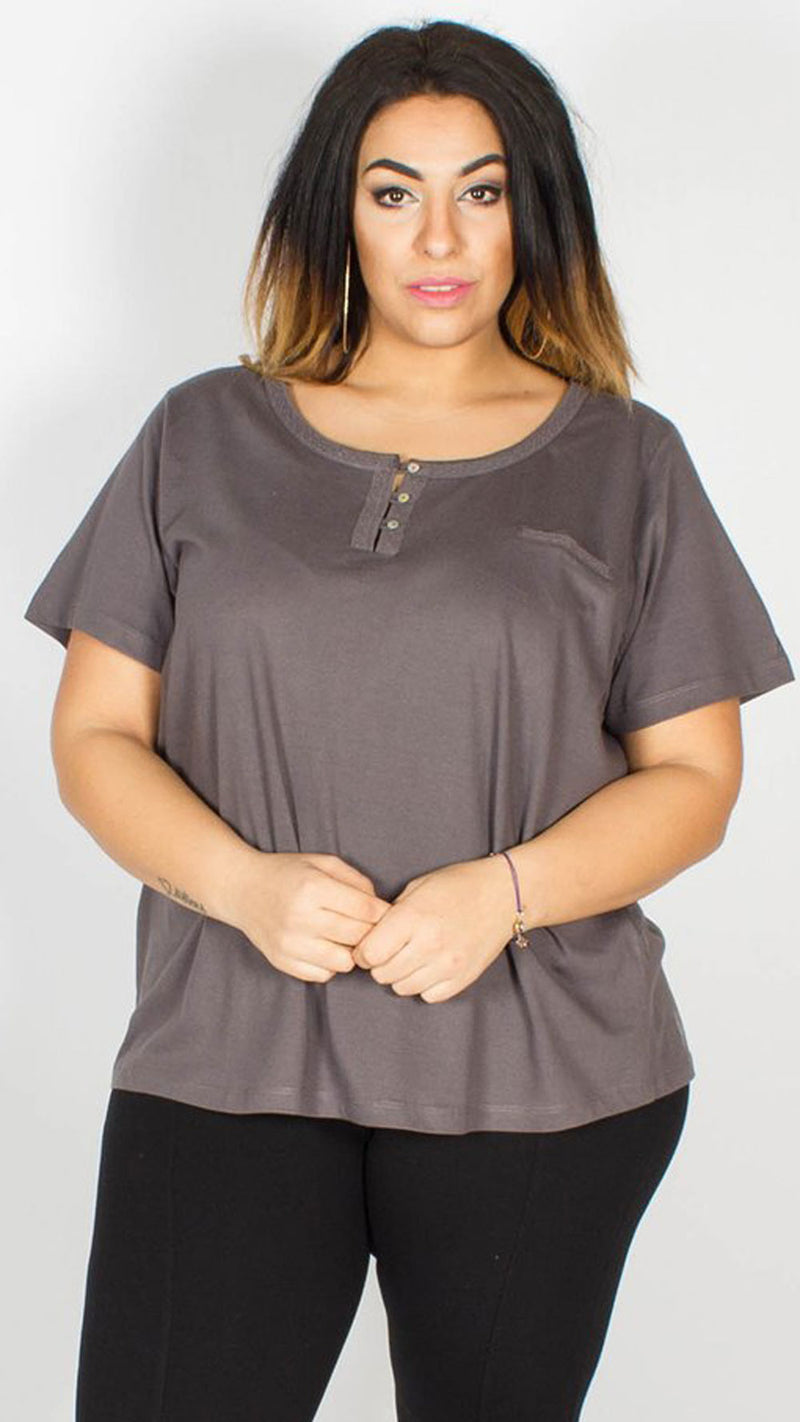Sophia Lace Trim T-Shirt Grey