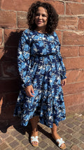 CurveWow Tiered Smock Dress Navy Floral
