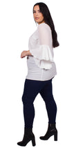 Jade Bubble Blouse with Dobby Sleeves White