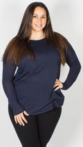 Shannon Long Sleeve Plain T-Shirt Navy