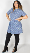 Imogen Blue Print Roll Neck Dress