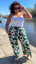 CurveWow Floral Trousers Green Floral Print