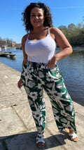 CurveWow Floral Trousers Green Floral Print
