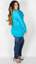 Asia Turquoise Off Shoulder Long Sleeve Batwing Top