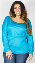 Asia Turquoise Off Shoulder Long Sleeve Batwing Top
