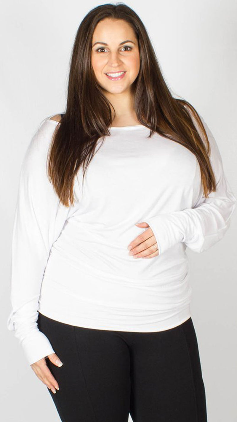 Asia White Off Shoulder Long Sleeve Batwing Top