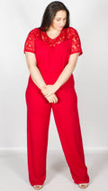 Red Lace Short Sleeved Lola Jumpsuit
