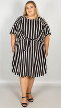 Rita Black & White Stripe Dress With Knot Front