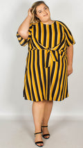 Rita Mustard Stripe Dress With Knot Front