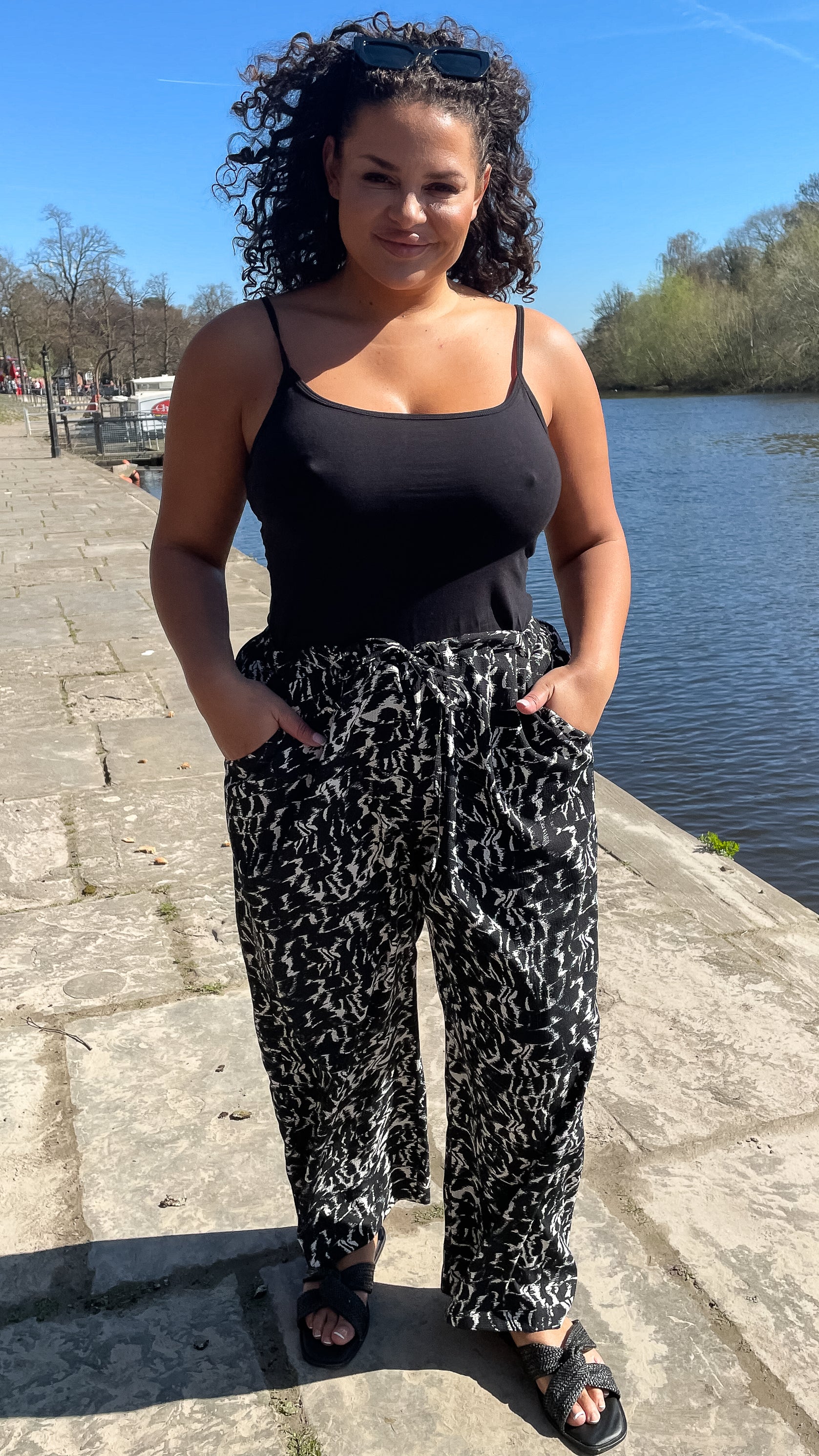 CurveWow Mono Print Wide Leg Trousers