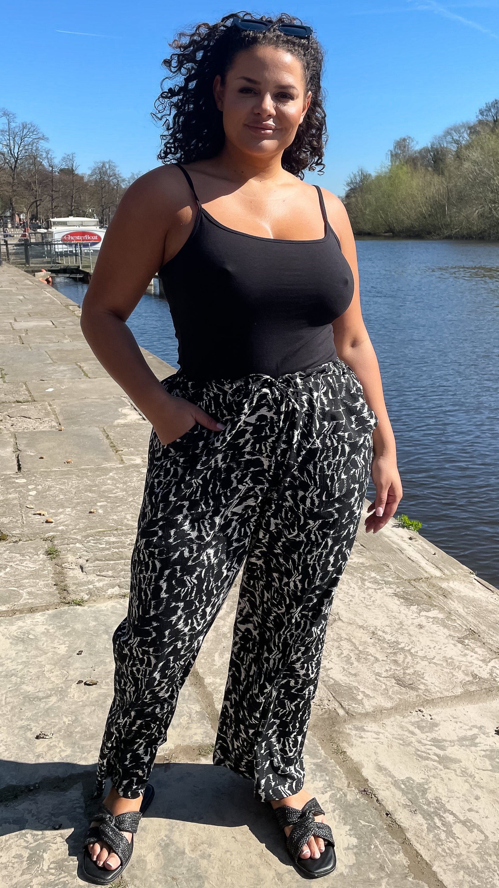 CurveWow Mono Print Wide Leg Trousers