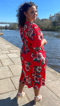 CurveWow Red Floral Wrap Dress