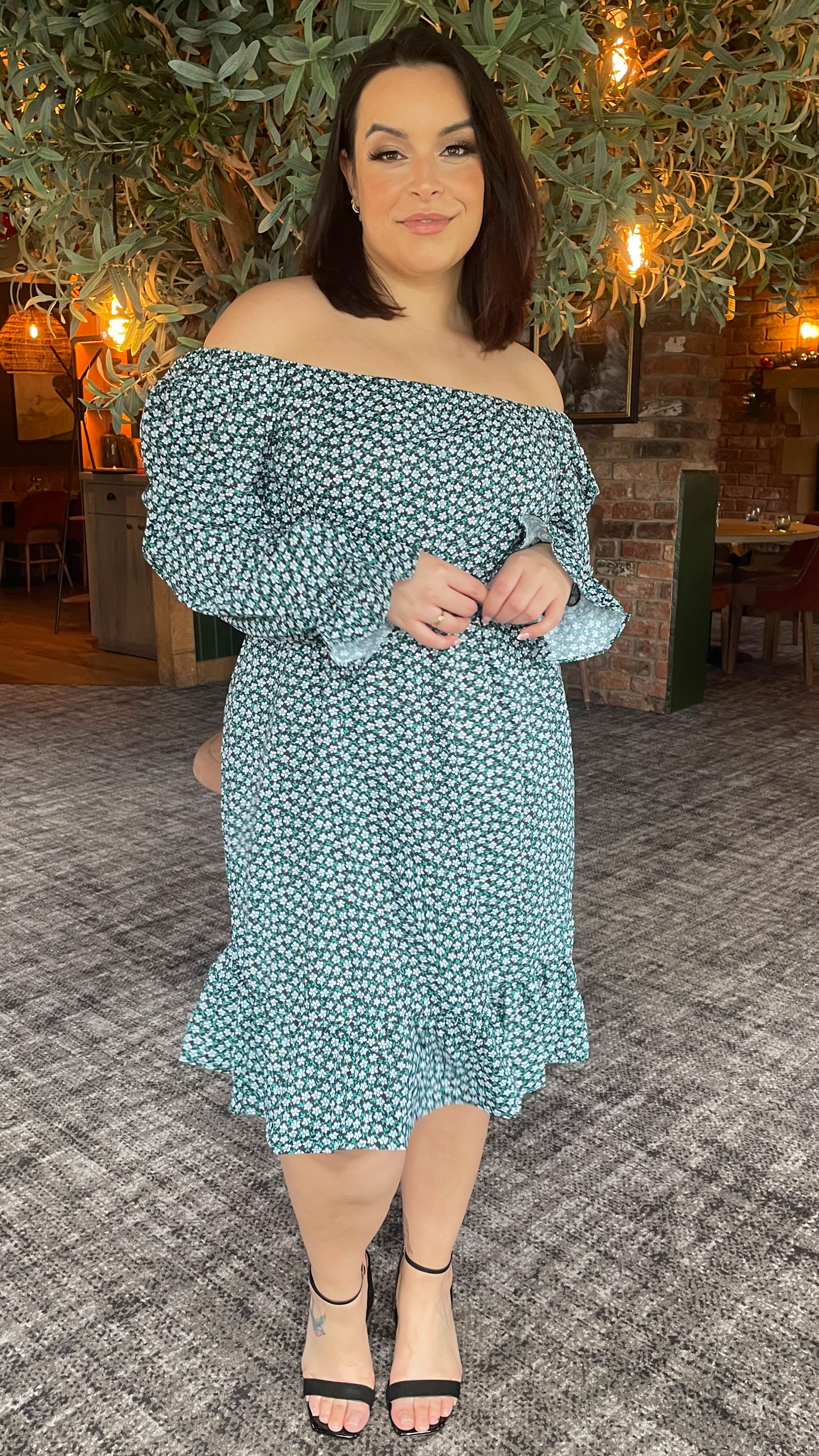 CurveWow Square Neck Dress Ditsy Print