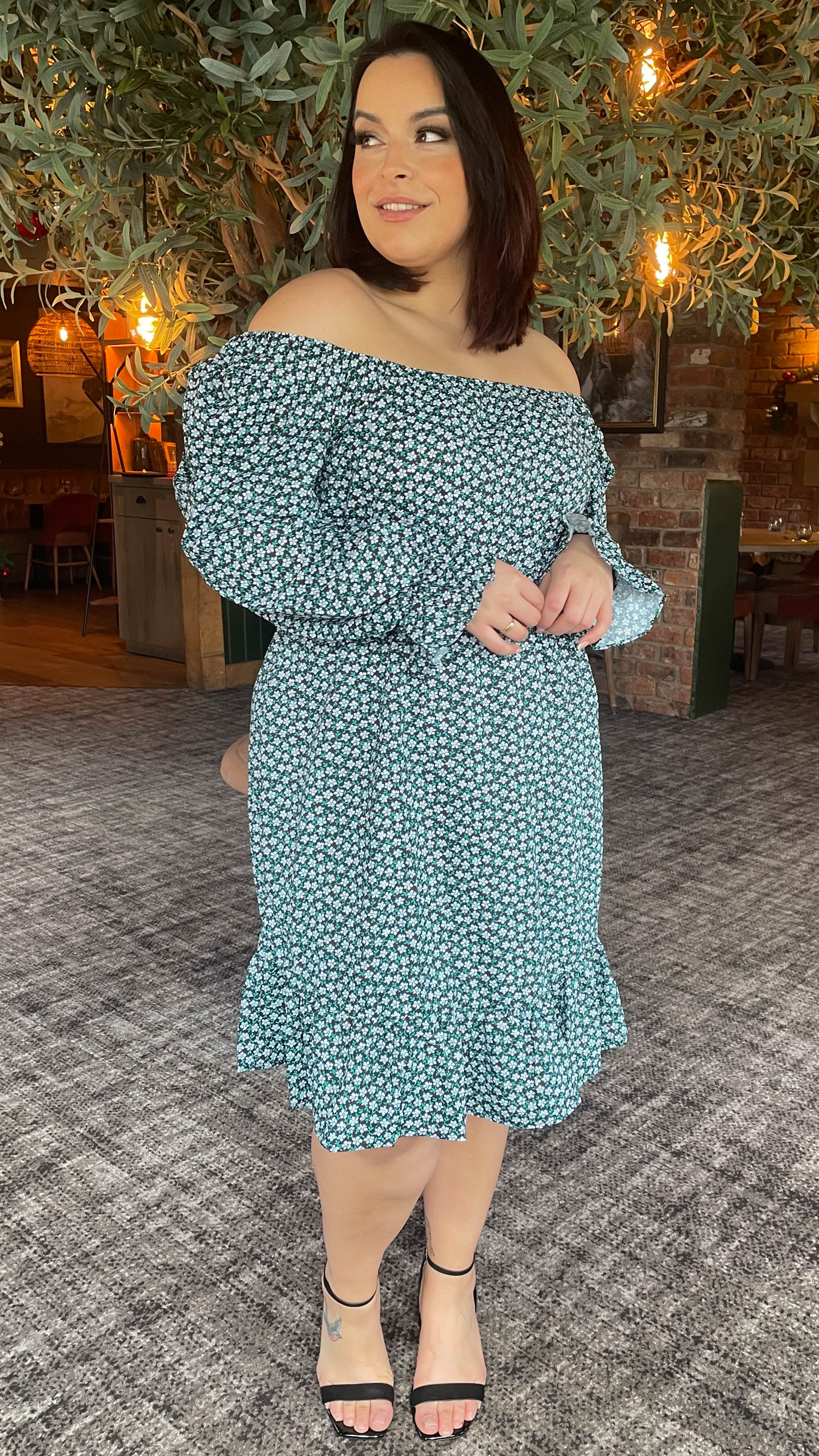 CurveWow Square Neck Dress Ditsy Print