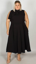 Ursa Premium Ruffle Shoulder Midi Dress Black