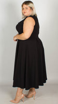 Ursa Premium Ruffle Shoulder Midi Dress Black