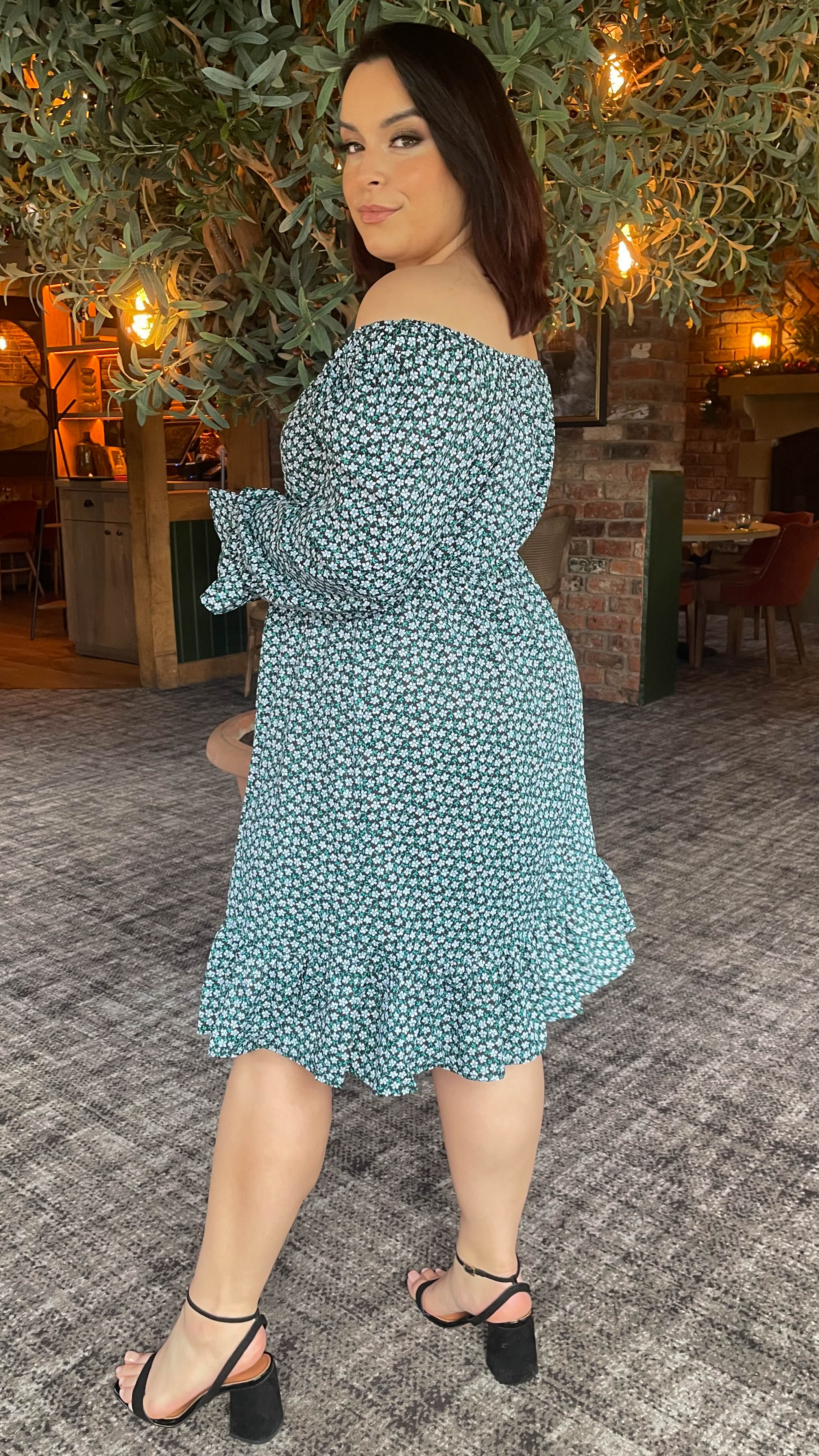 CurveWow Square Neck Dress Ditsy Print