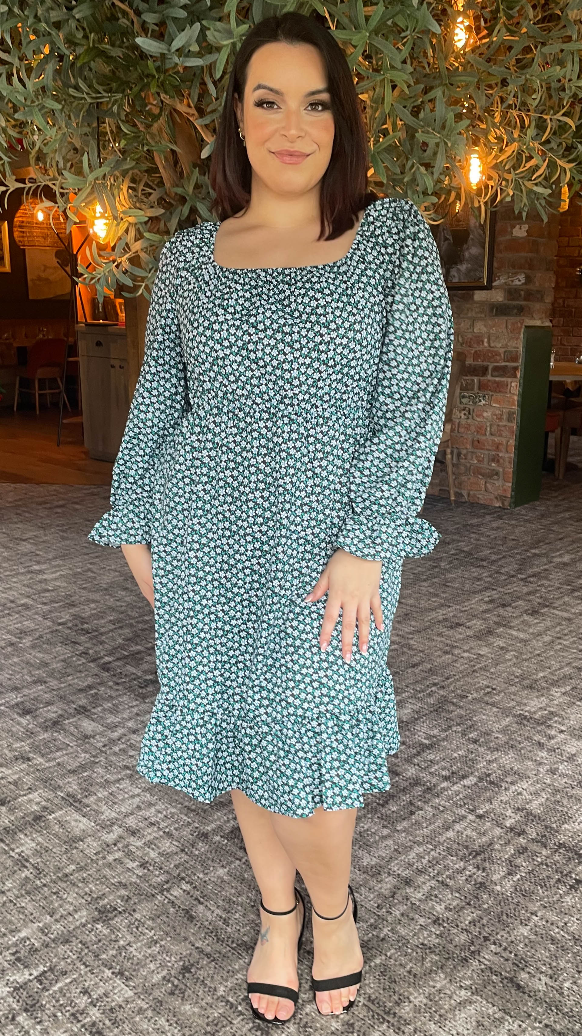 CurveWow Square Neck Dress Ditsy Print