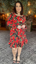 CurveWow Square Neck Dress Rose Floral