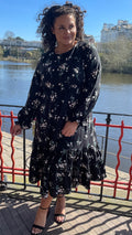 CurveWow Tiered Smock Dress Black Floral