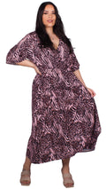 CurveWow Pink Animal Print Midi Wrap Dress