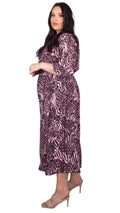 CurveWow Pink Animal Print Midi Wrap Dress