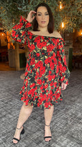 CurveWow Square Neck Dress Rose Floral