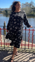 CurveWow Tiered Smock Dress Black Floral