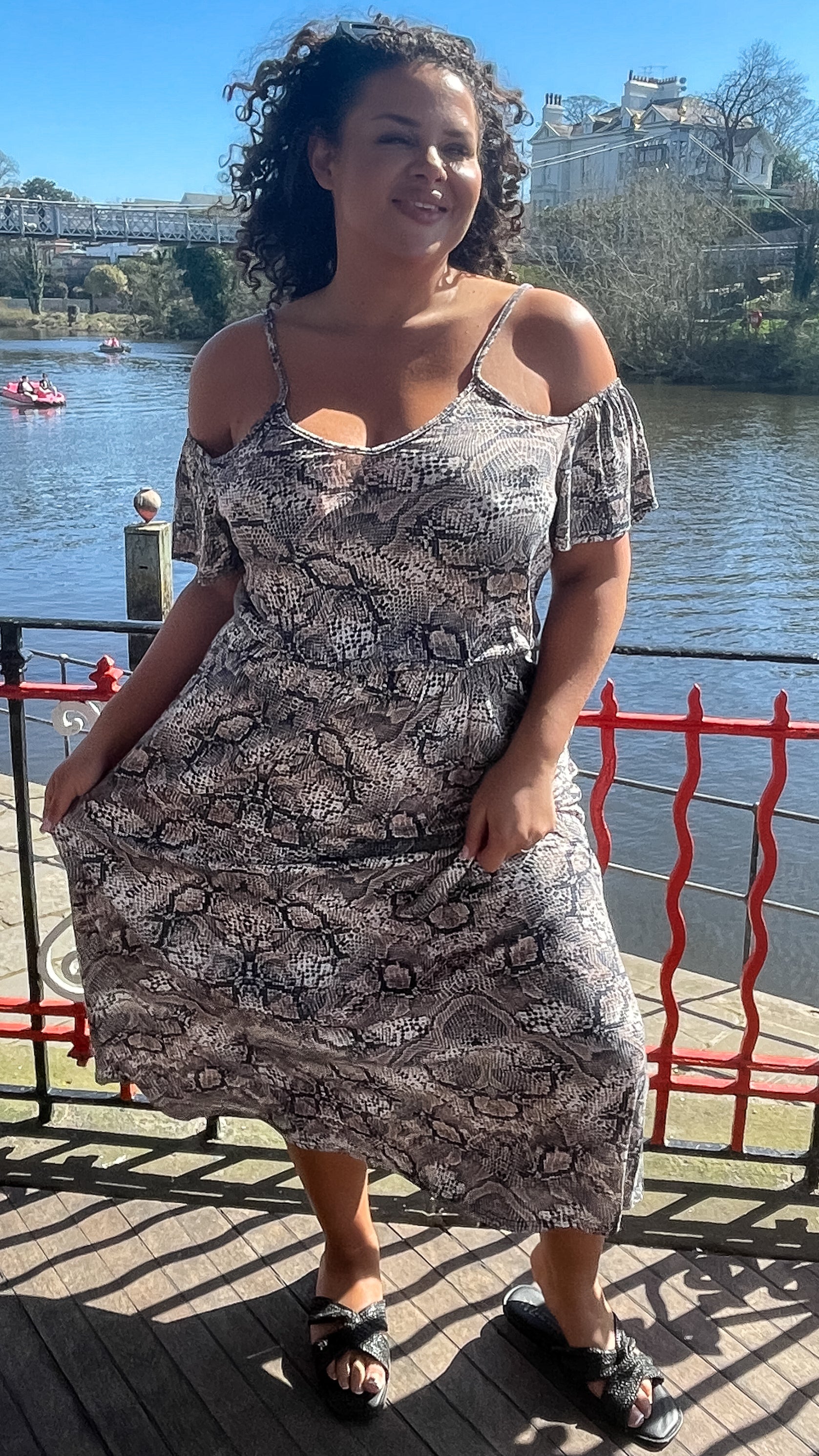 CurveWow Cold Shoulder Maxi Dress Snake Print