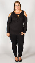 Canberra Ribbed Lace Up Top Black